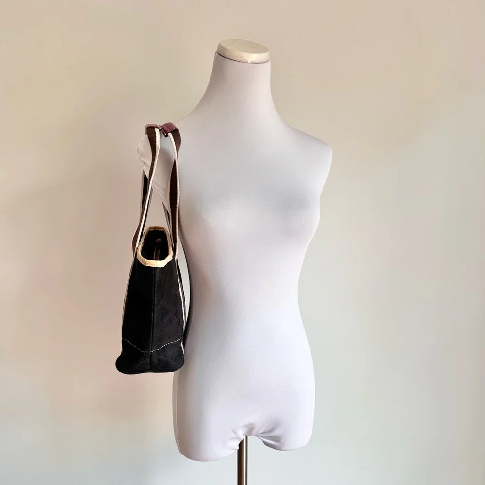 Vintage Coach Leatherware Hampton Mini Black Suede Tan Leather Shoulder Bag - Picture 3 of 16